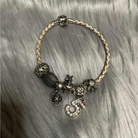 Pandora Jewelry - Pandora Leather Rope Bracelet 6.9” With 6 Charms, (Charms Not Pandora Brand)